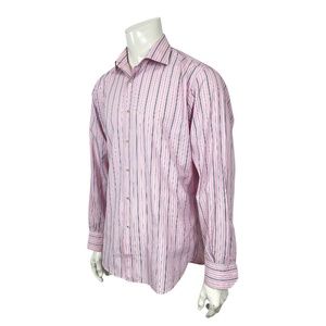 Gianni Orvietto Super Fine Cotton Italy Pink Blue Striped Dress Shirt Mens 17-36